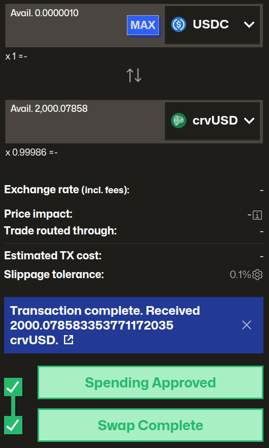 Example swap success