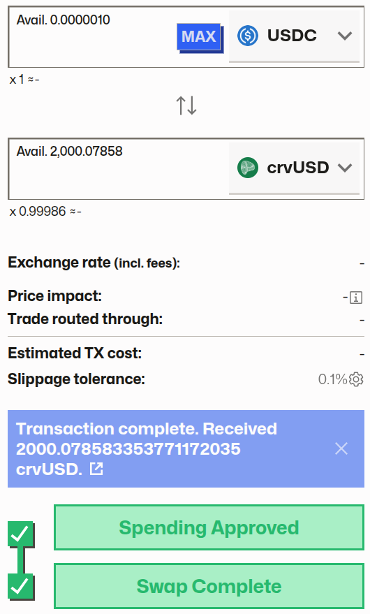 Example swap success