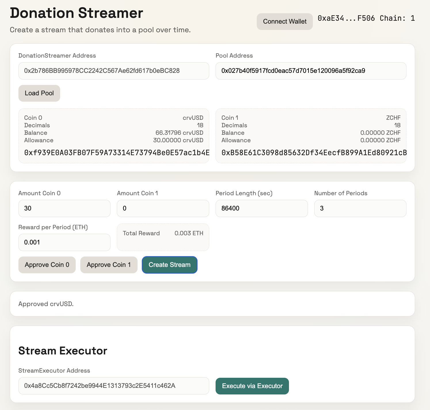 Donation Streamer UI with filled values