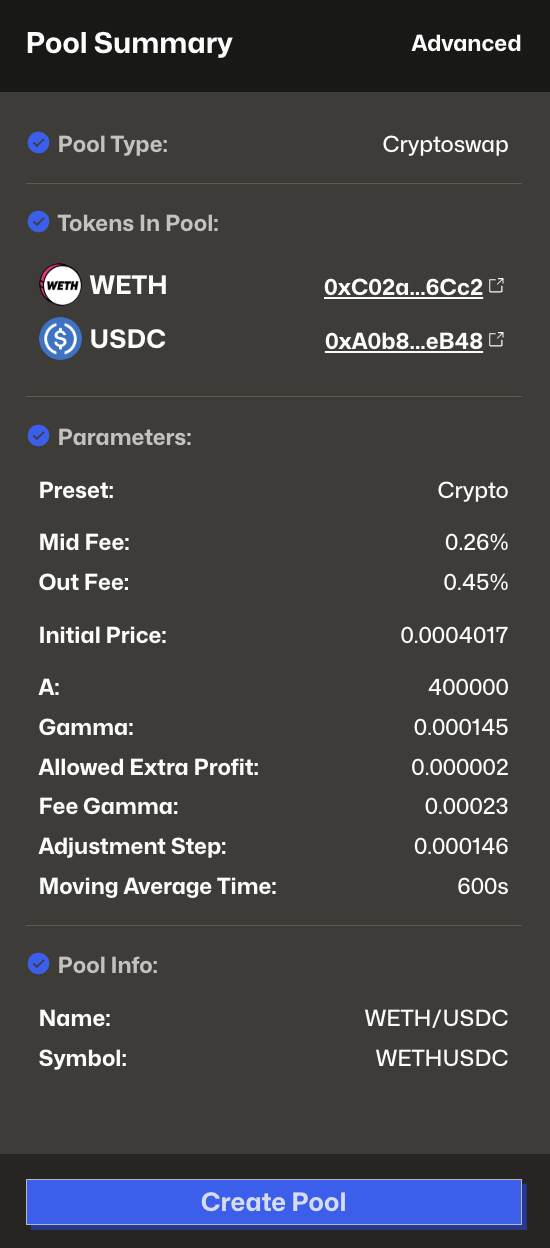Pool Summary