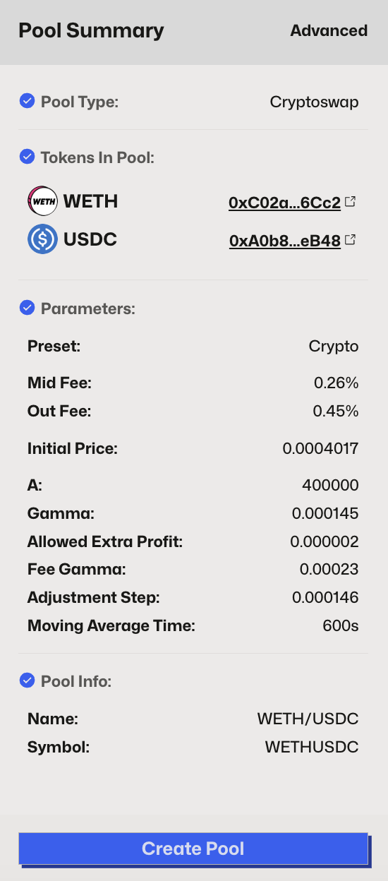 Pool Summary