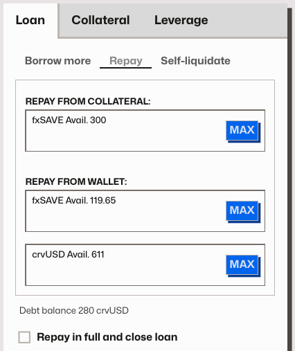 Close loan interface