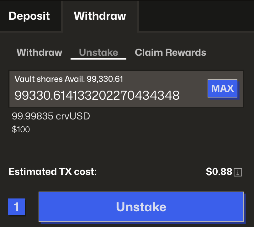 Unstaking interface