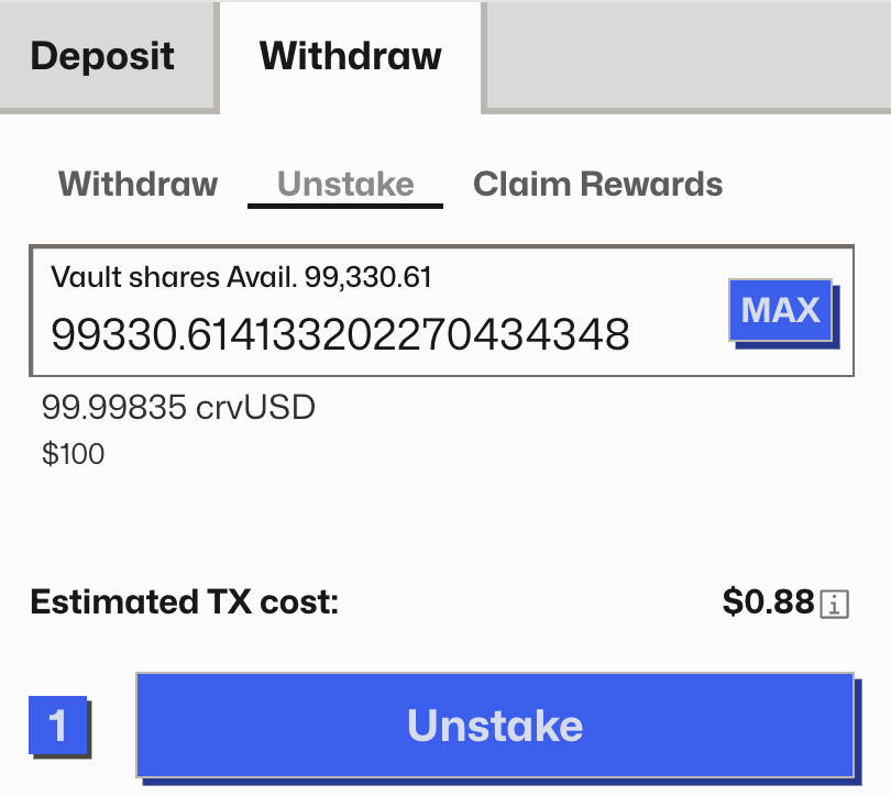 Unstaking interface