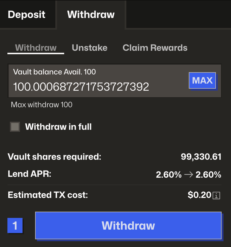 Withdraw interface