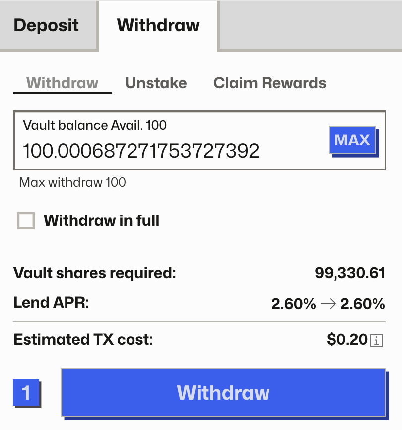 Withdraw interface
